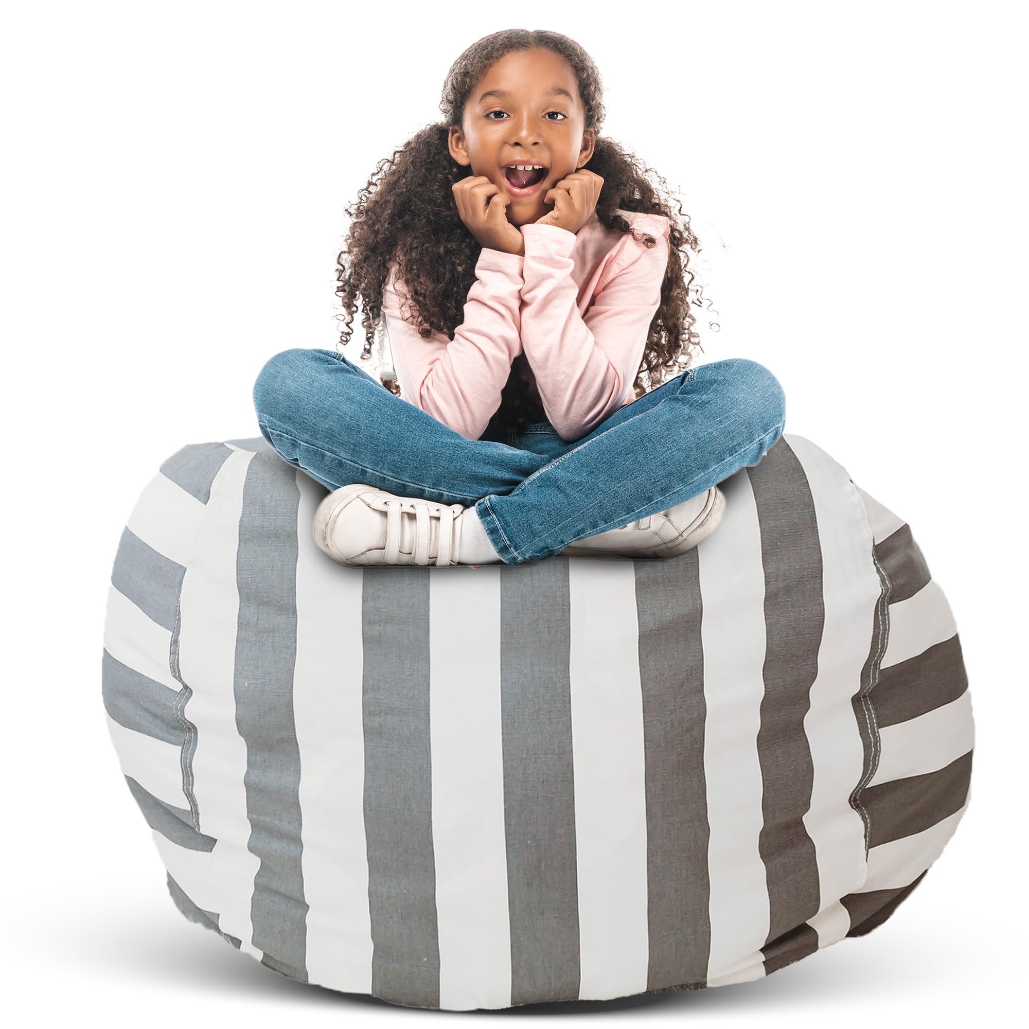 Creative QT Stuff ’n Sit Large 33’’ Bean Bag Storage Cover for Stuffed Animals & Toys, Giant Beanbag Chair for Kids Ages 3-14, Bedroom Organizer for