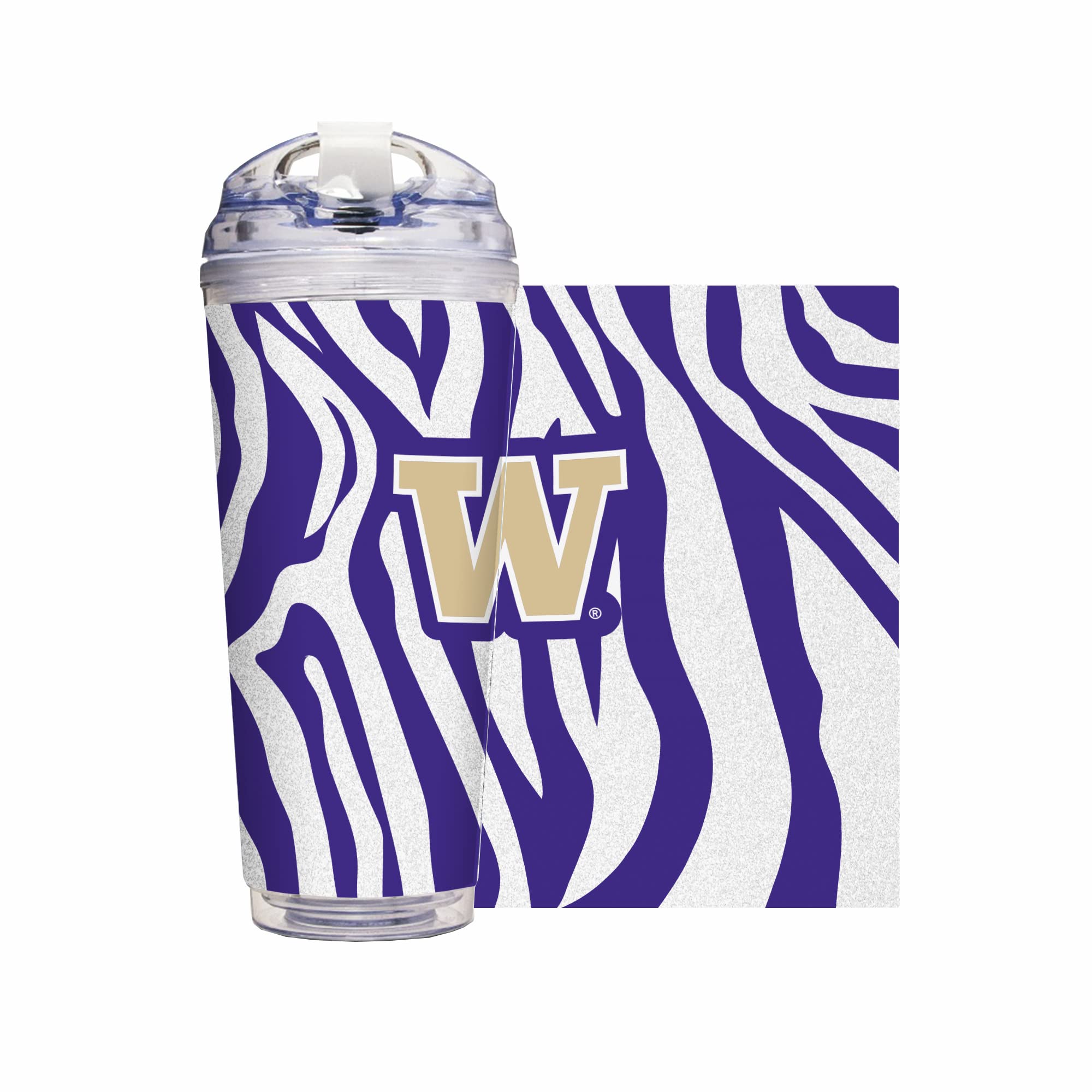 Rico Industries NCAA Glitter 24oz Acrylic Glitter Tumbler with Hinged Lid, Officially Licensed Double Wall Tumbler with Straw
