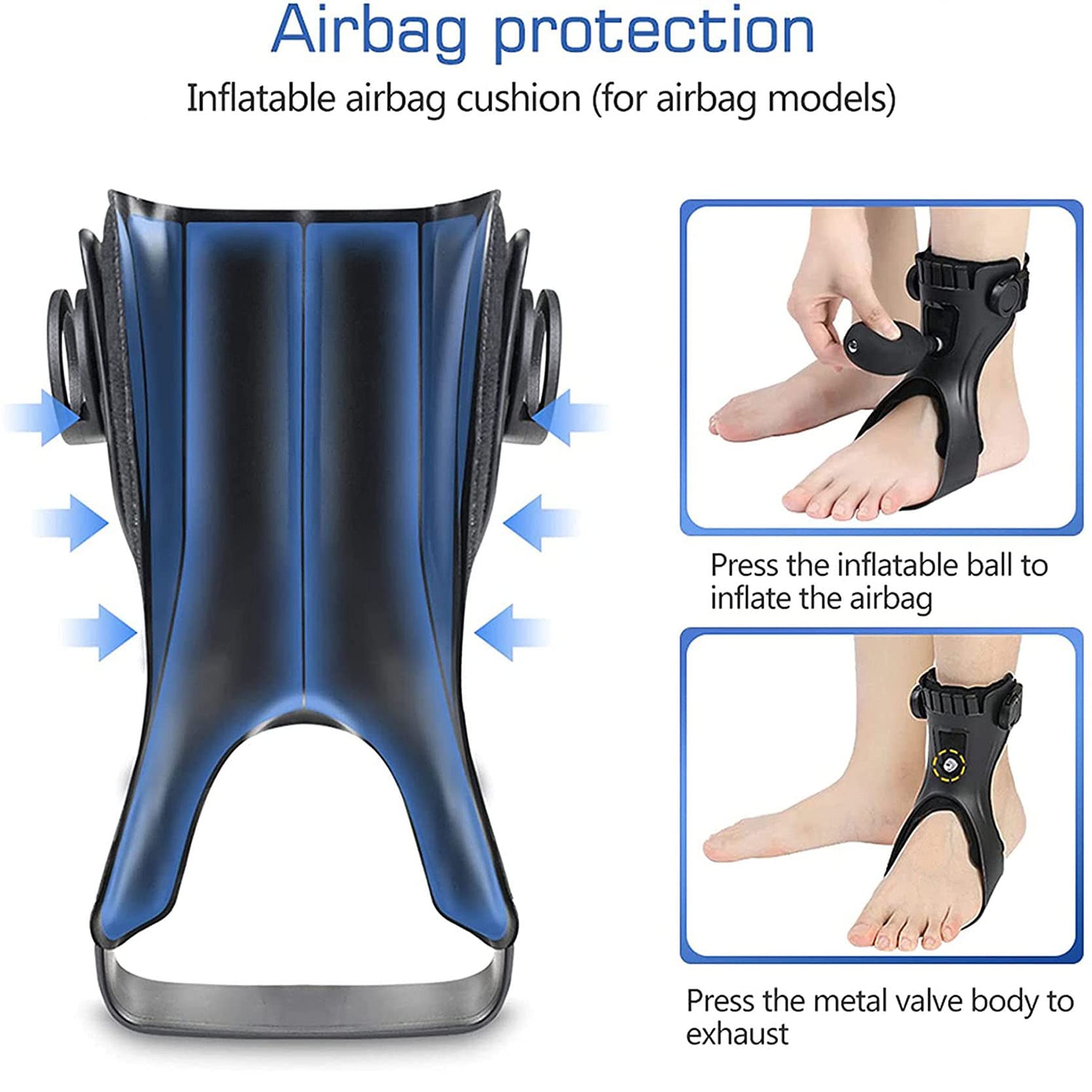 Tobillera con caída de pie， ortesis de Tobillo y pie con Bolsa de Aire Inflable， Tobillera para accidente cerebrovascular， lesión del tendón de Aquiles， para，Right-M