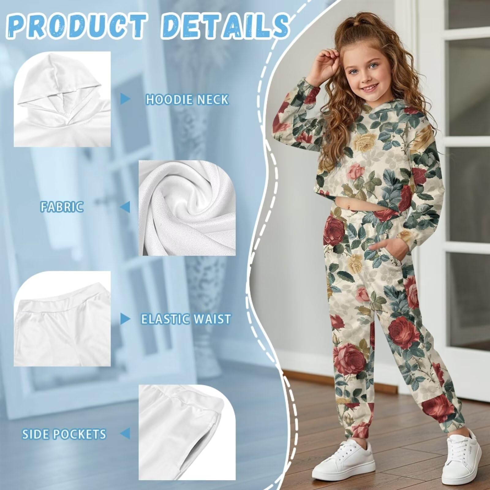 chaqlin Conjunto de 2 piezas con capucha y pantalones deportivos con bolsillo lateral para niñas