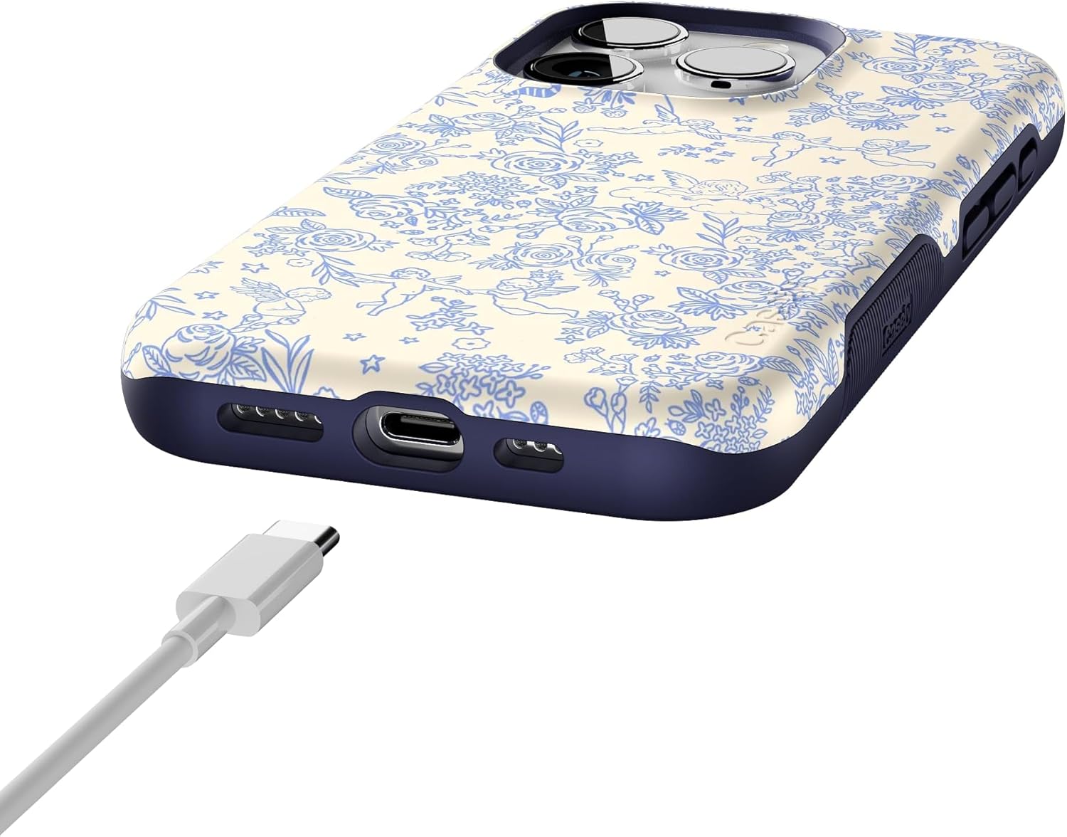 Casely iPhone 15 Pro Case | Cupid's Canvas | Periwinkle Floral | Bold Protective Design | Compatible with MagSafe