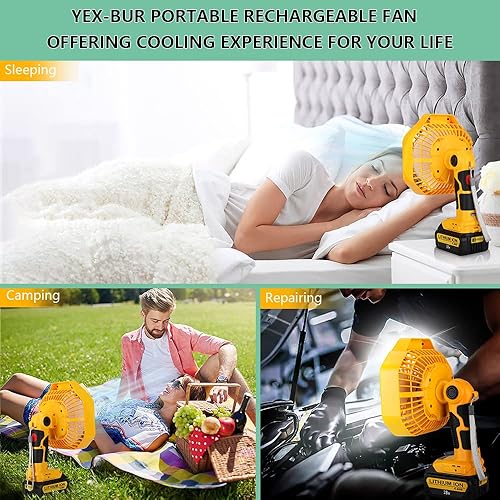 Miniatura 6 de YEX-BUR Ventilador portátil con control remoto para batería Dewalt de 20 V y 60 V, ventilador a batería con luz LED, puerto de carga USB-A para