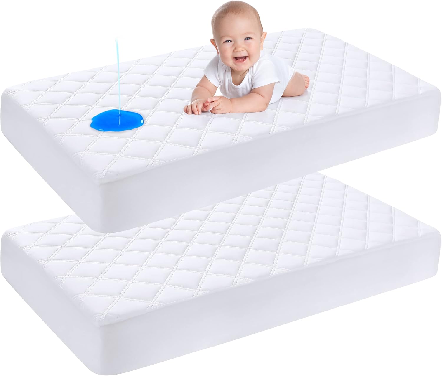Yoofoss 2 Pack Waterproof Crib Mattress Protector, Quilted Fitted Crib