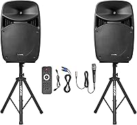 Vista 1 de VEVOR Portable PA System, 2000W (PMPO) Powered, Sound System Set with 3 Channel Mixer, Dual Speakers, Wireless Bluetooth, Microphone, Compact