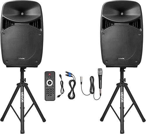VEVOR Sistema PA portátil, alimentado por 2000 W (PMPO), sistema de sonido con mezclador de 3 canales, altavoces duales, Bluetooth inalámbrico,