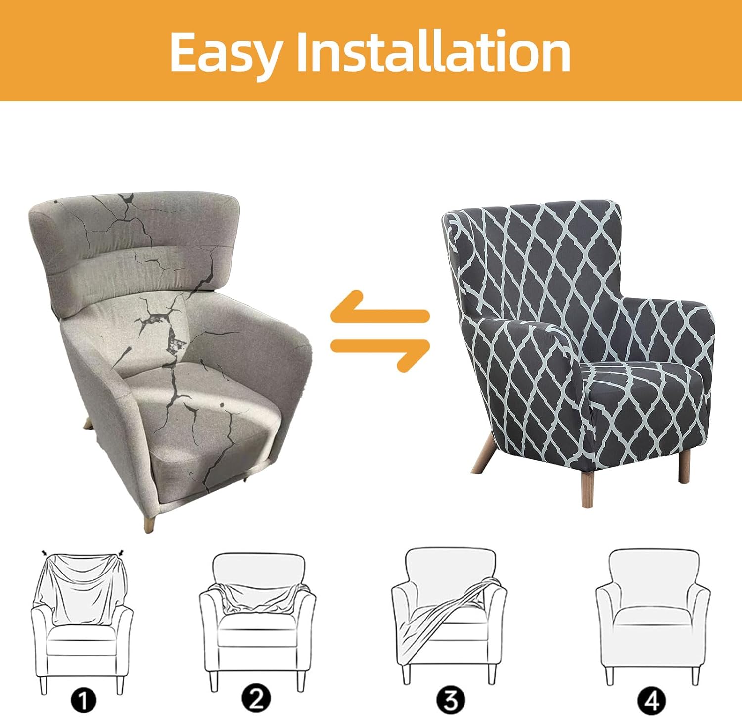 Printed Elastic Single-Person Chair Ocasan high backrest Chair Cover, Single-Layer Fabric Irregular-Shaped Sofa Cover, Simple and Casual Sofa Chair Cover (ziyouqianhui, Single seat)