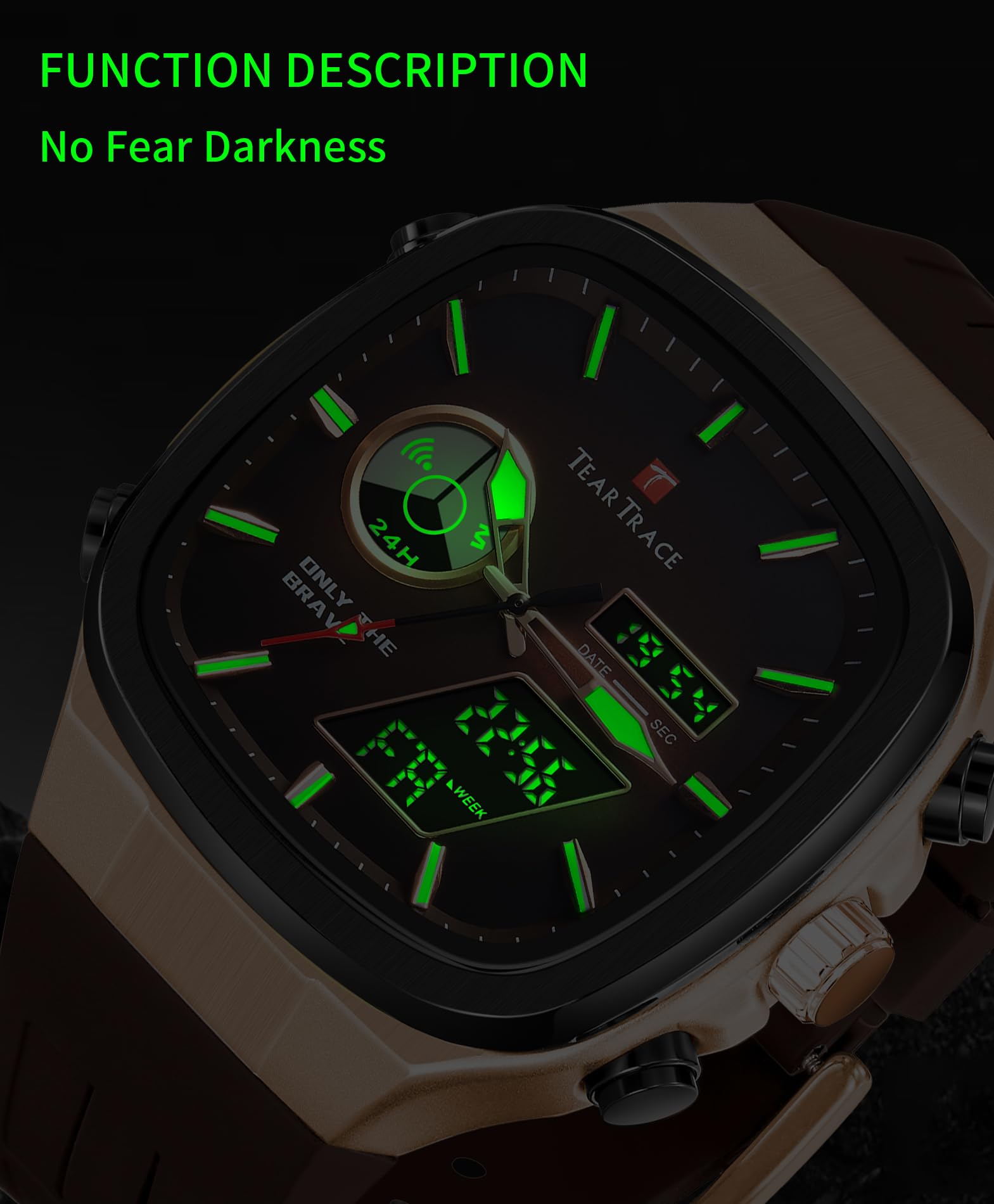 TEARTRACE Reloj analógico digital para hombre, luminoso, impermeable, deportivo, moderno, casual, trabajo, ideal para deporte y uso diario, Marrón, deporte, trabajo, casual