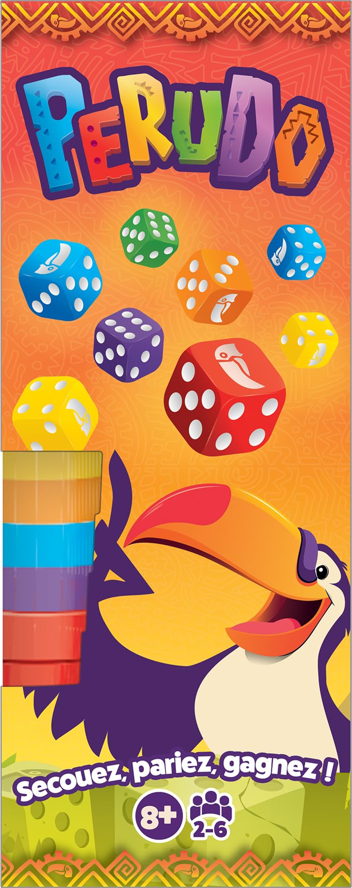 Asmodee - PERUDO (nowa wersja) - Ambiance gra planszowa dla dorosłych i dzieci od 8 lat - potrząśnij, rozmawiaj, wygrywaj - Gra w kości i Bluff - 2-6 graczy - 30 min - wersja francuska