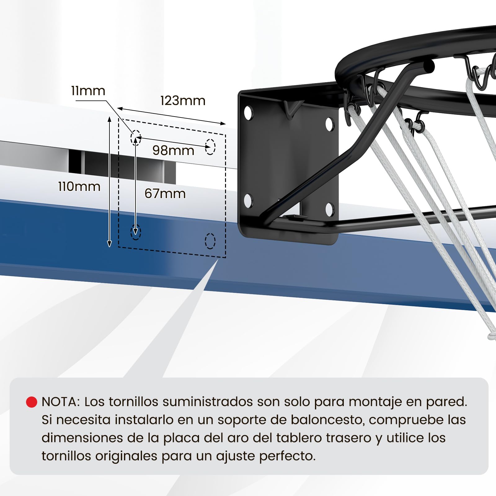 GOPLUS Canasta de Baloncesto, Aro de Baloncesto de Pared, Aro de Metal de 48 cm con Red, Canasta de Basquetbol Profesional para Uso Interior y Exterior, Resistente a la Intemperie
