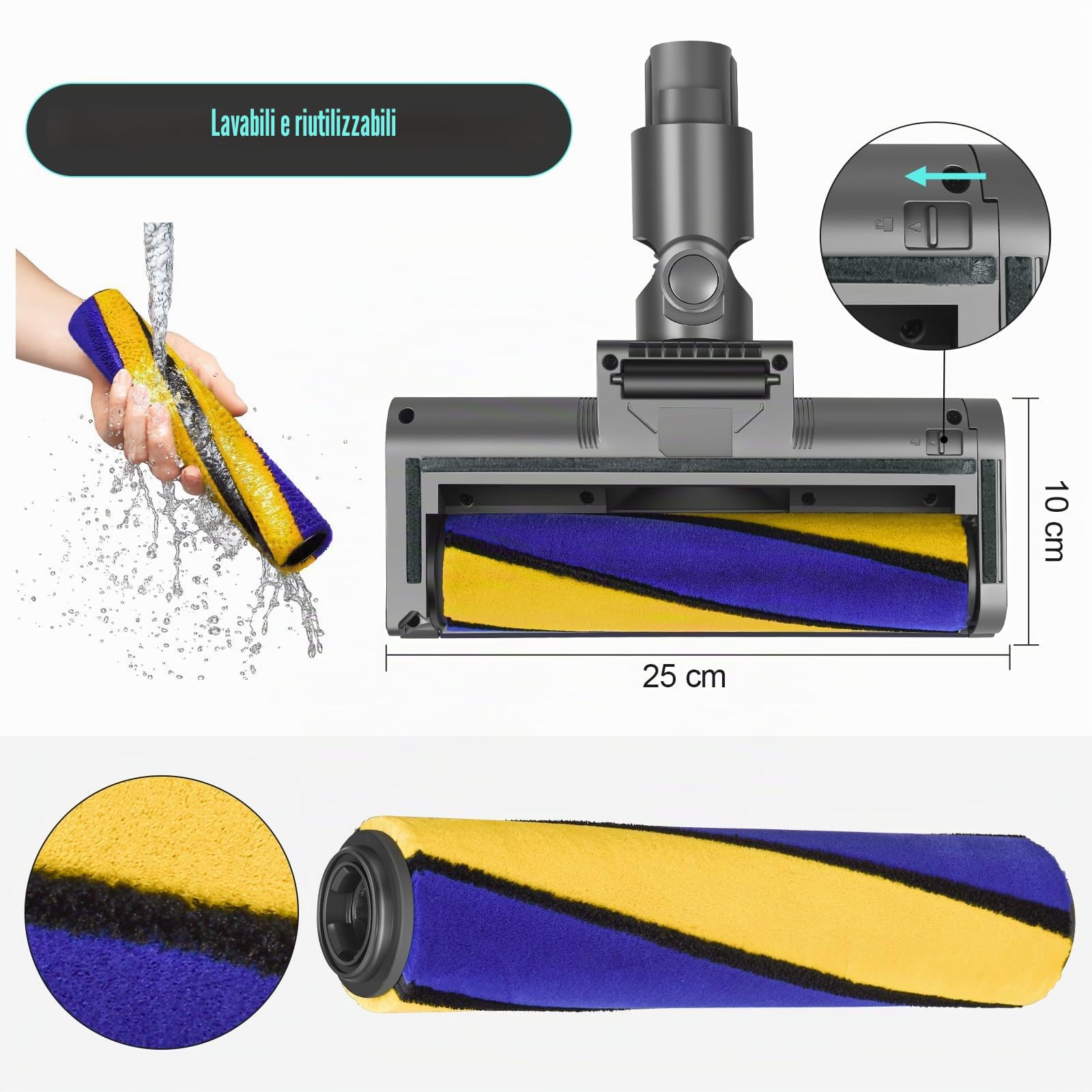 V8 LED Spazzola Morbida per Dyson V11 V8 V10 V15 V7 Scopa Luce Ricambi Rullo Spazzola Morbido per Dyson Accessori Testina Elettrica Bocchetta per Pavimenti Duri Parquet e Angoli Stretti