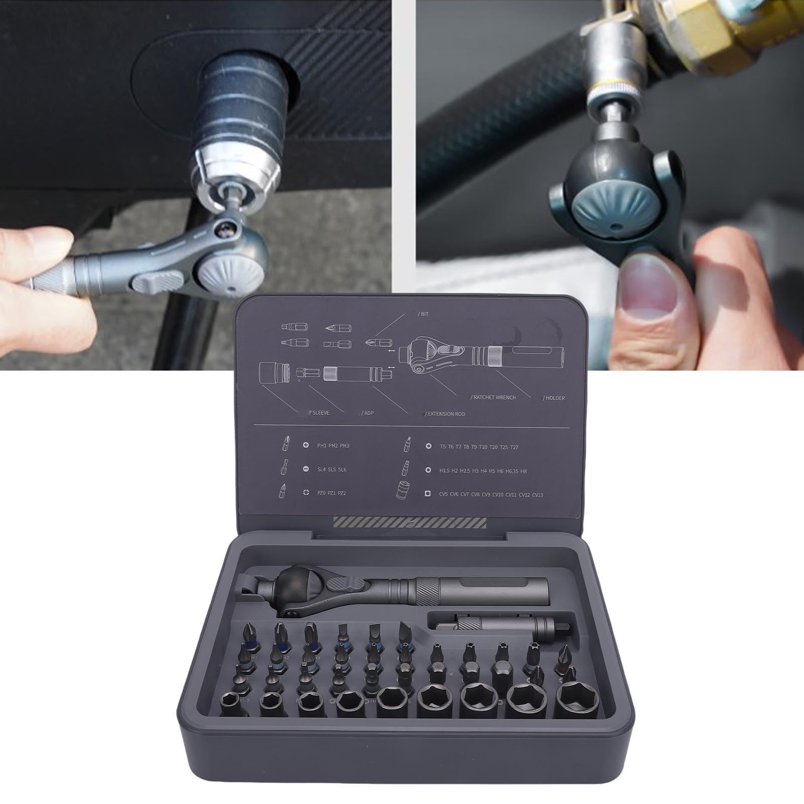 ViaGasaFamido Juego de Destornilladores de Trinquete Juego de Destornilladores Magnéticos Kit de Destornilladores de 40 Piezas Diseño de Dientes Finos de 180° y 45 Dientes con 40 Accesorios