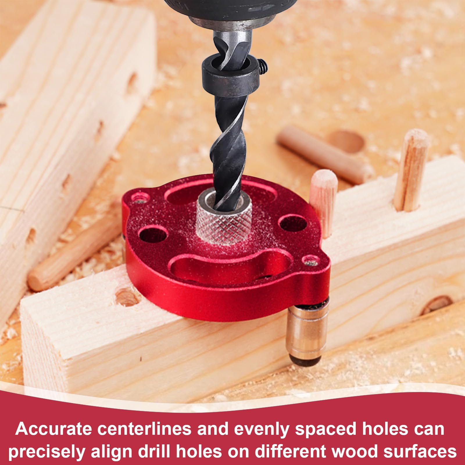 Kit di Ricerca del centro per la Lavorazione del legno, Autocentrante verticale con Bussole da 3/4/5/6/7/8/9/10 mm, Guida per trapano verticale per legno massiccio duro (rosso)