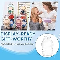 Vista 7 de Funda protectora para figura sentada Labubu – Caja de almacenamiento portátil de PVC transparente con llavero, resistente al polvo y a los arañazos