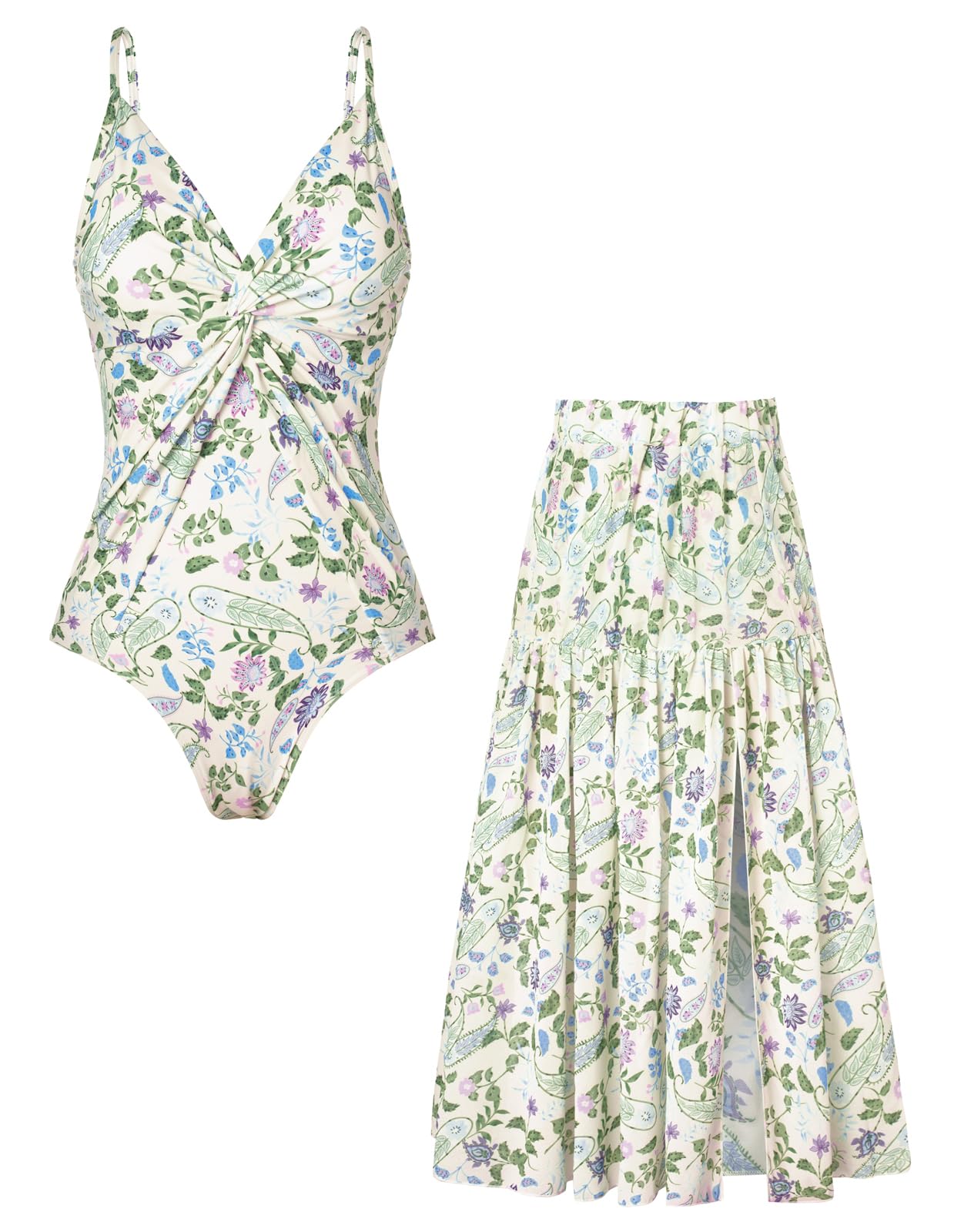 GRACE KARIN Women's One Piece Swimsuits with Cover Up Skirt Tummy Control V Neck Bathing Suits