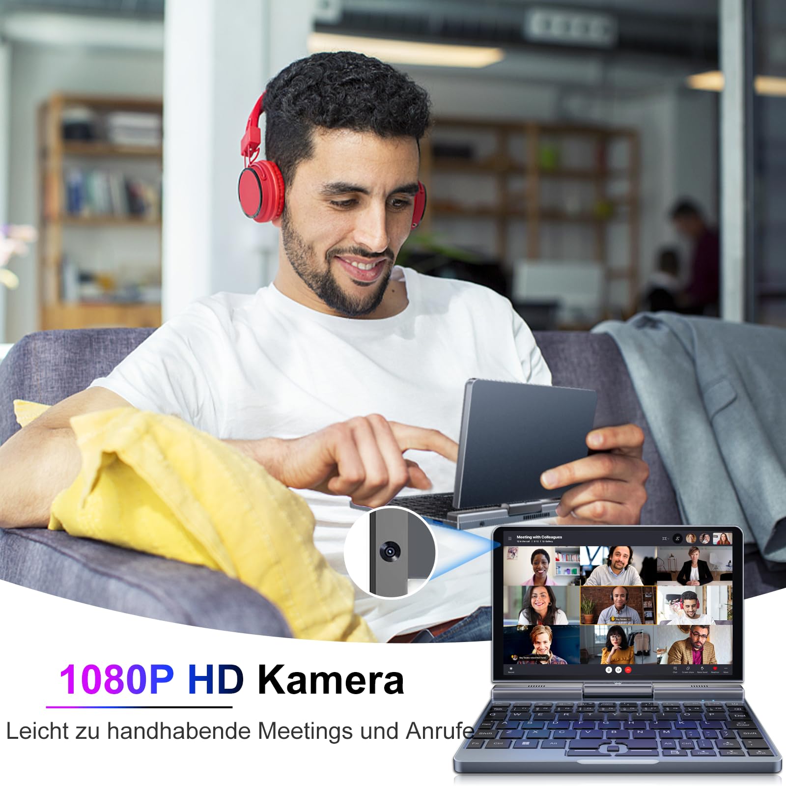 8" Touchscreen Laptop, Mini Laptops 2 in 1 Laptop mit Tastatur 12 GB LPDDR5-RAM, 512 GB/1 TB SSD, Wi-Fi 6, BT 5.2, HDMI, 2-MP-Kamera, Convertible Computer(N95-12GB+512GB)