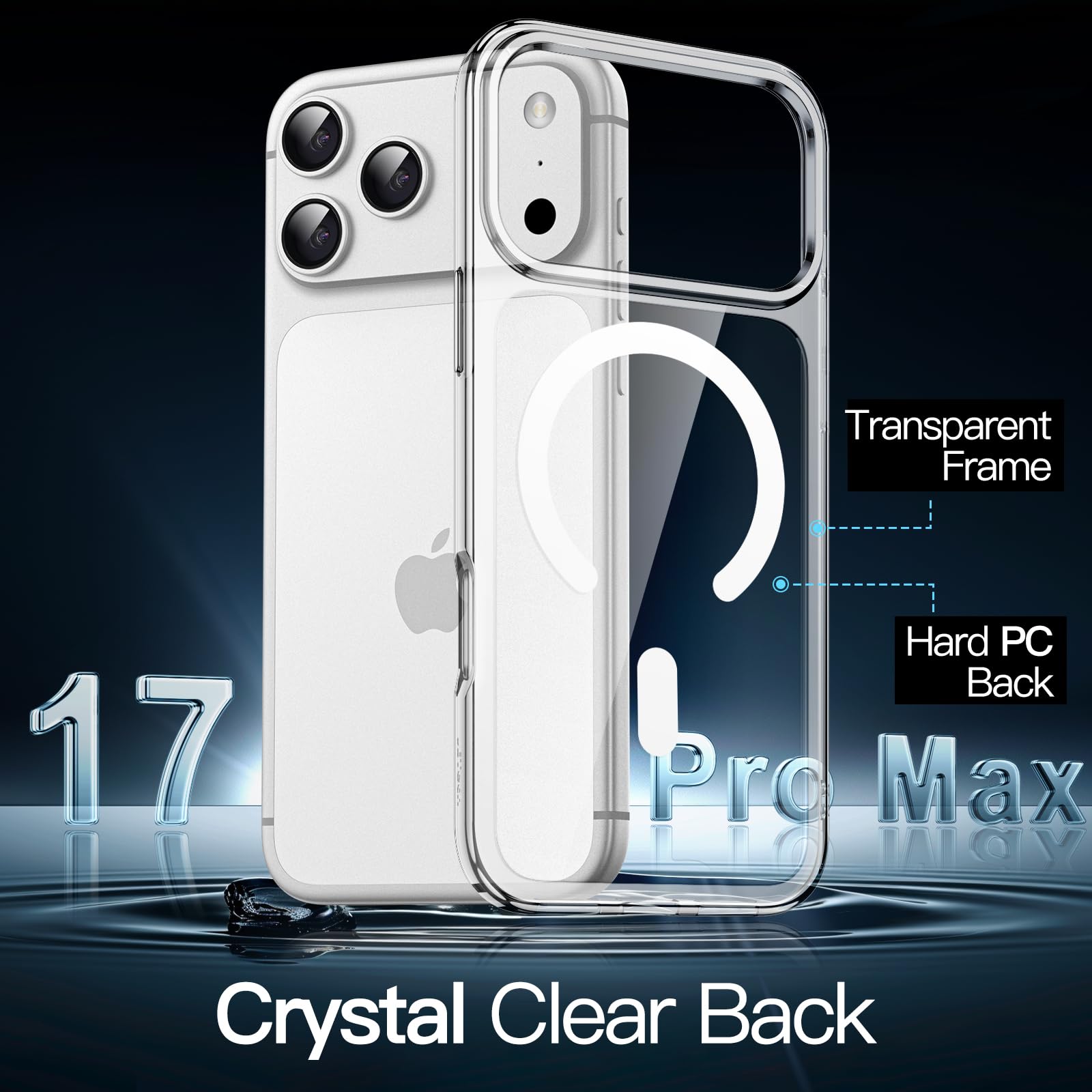 JETech Magnetyczna Etui dla iPhone 17 Pro Max, Przezroczyste | Kompatybilny z MagSafe, Wstrząsoodporne Osłona Bumper, Odporne na Zarysowania, Przezroczysty Tył