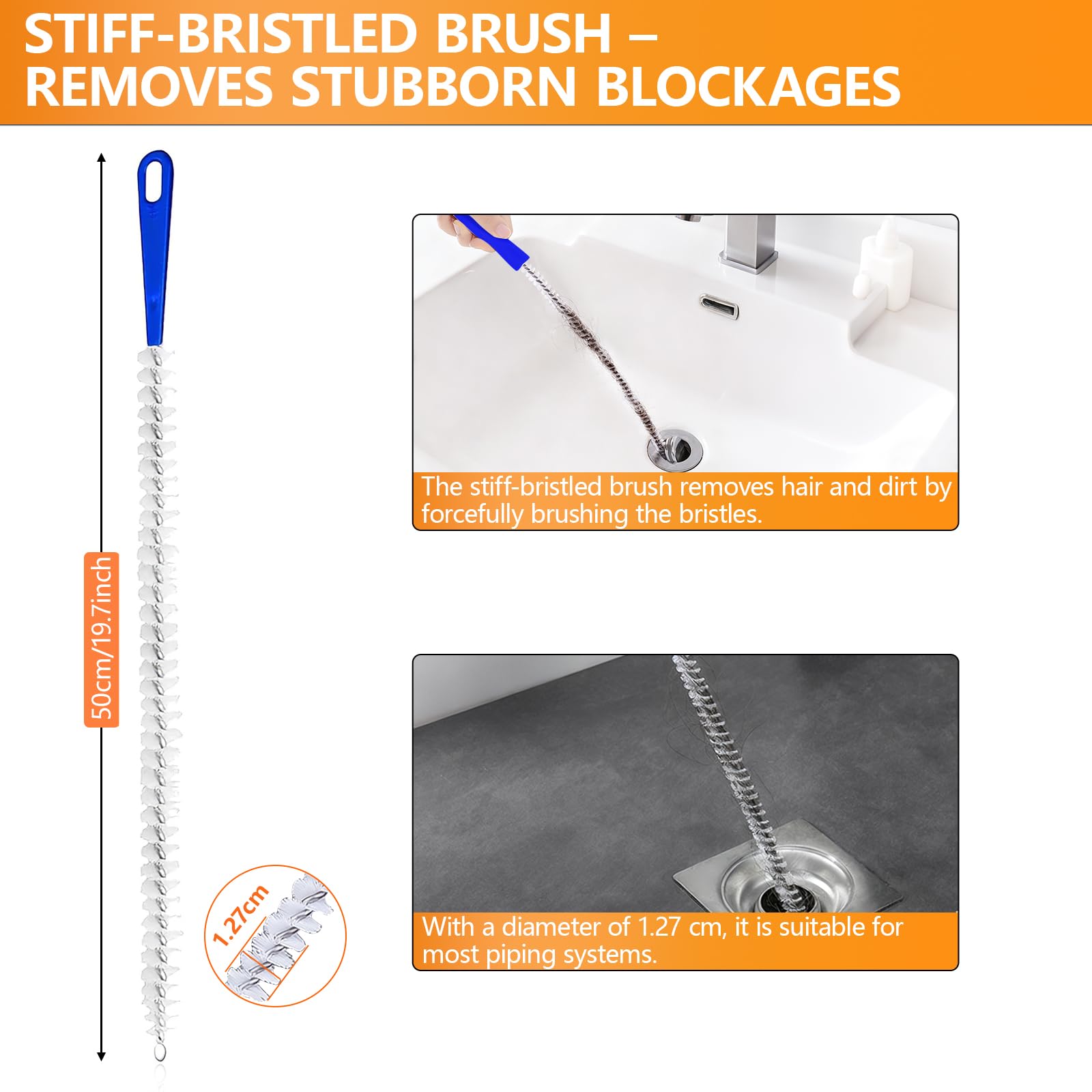 6 unidades de desatascadores en espiral, desatascadores de desagüe, cepillo de drenaje, cepillo de limpieza de tuberías, cepillo de limpieza de garras, limpiador de tuberías adecuado para