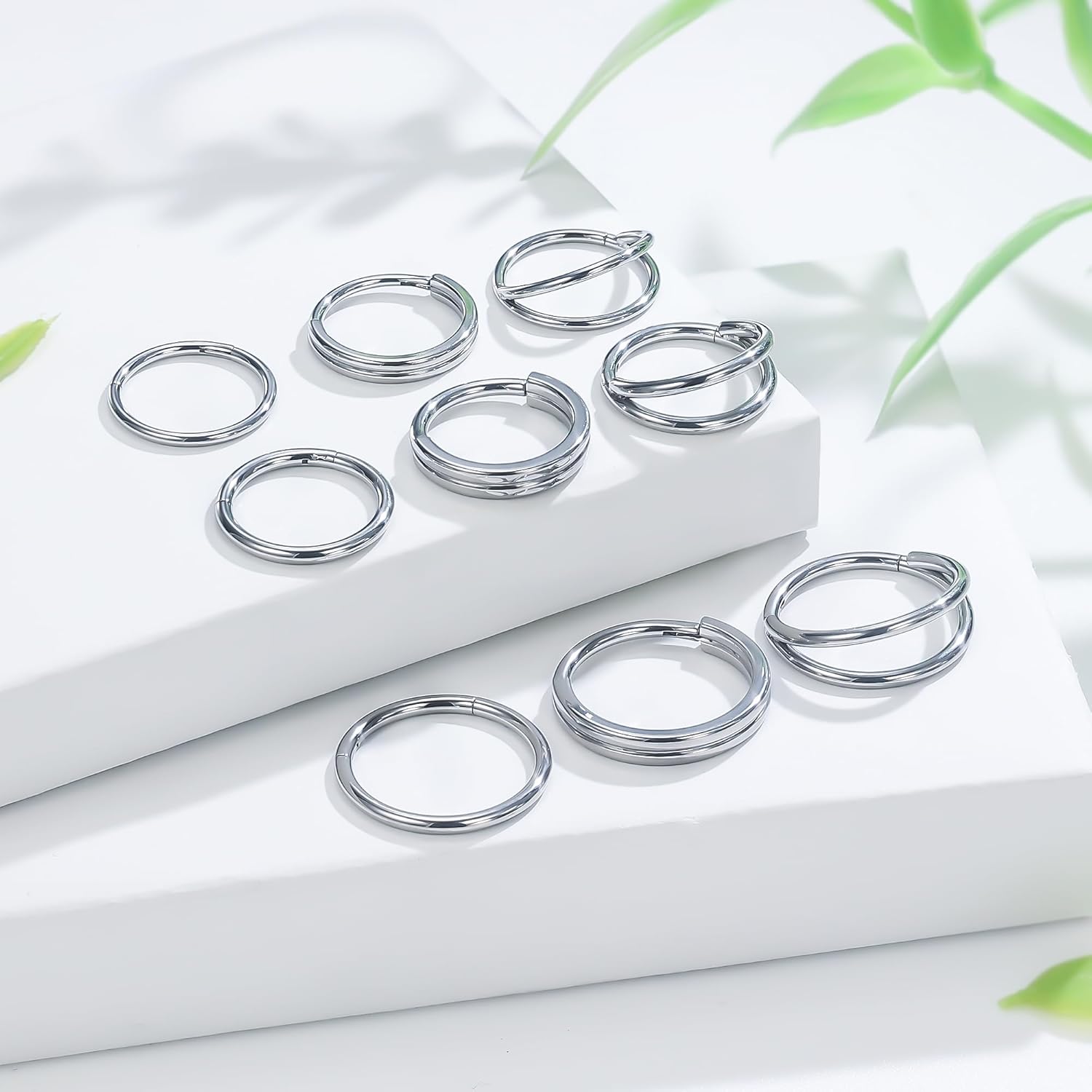 Ruifan 20G 18G 16G Titanium Nose Rings Hoops for Women Double Hoops Clicker Hinged Septum Nose Ring Lip Helix Cartilage Hoop Earring Daith Rook Conch Body Piercing Jewelry for Women 8mm 10mm 3PCS - Image 5