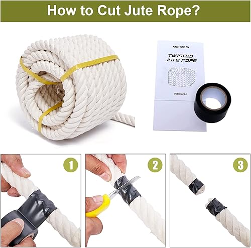 Miniatura 4 de Cuerda de algodón natural para manualidades de 1 pulgada x 50 pies, cuerdas de algodón trenzado de 4 hebras, cuerda suave blanca gruesa natural para