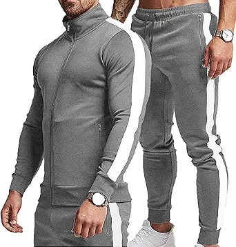 TEZO Men's Casual Active Tracksuits Full Zip Sports Jogging Suits Sets Athletic Running 2 Piece Sweatsuits with Zip Pockets