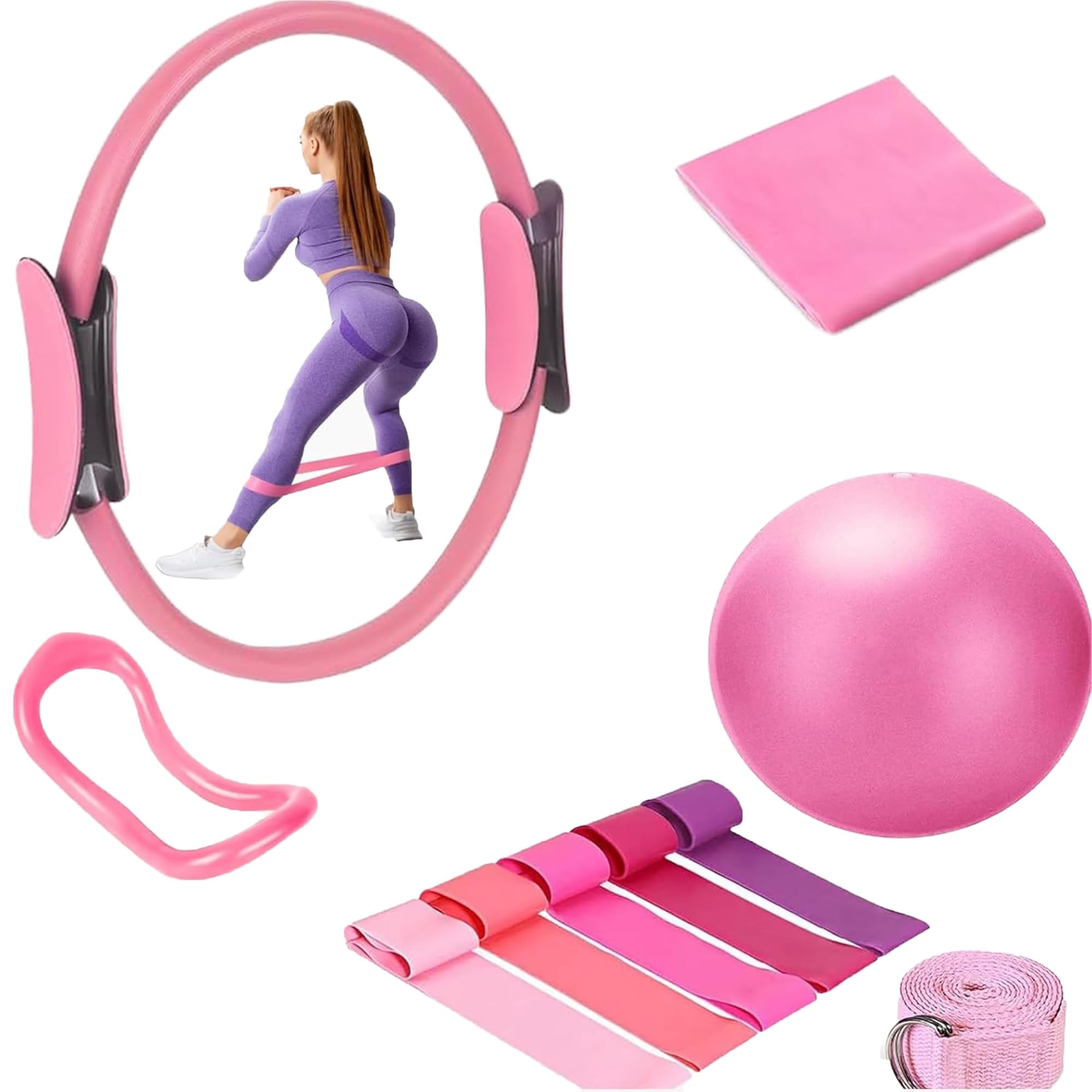 Jiahuade 10 Set di Anelli per Pilates,Anello per Pilates,Cerchia di Pilates, Anello Yoga Accessori,Pilates Essentials Kit,Kit di Anelli per Pilates,Mini Palla da Pilates e Fasce di Resistenza
