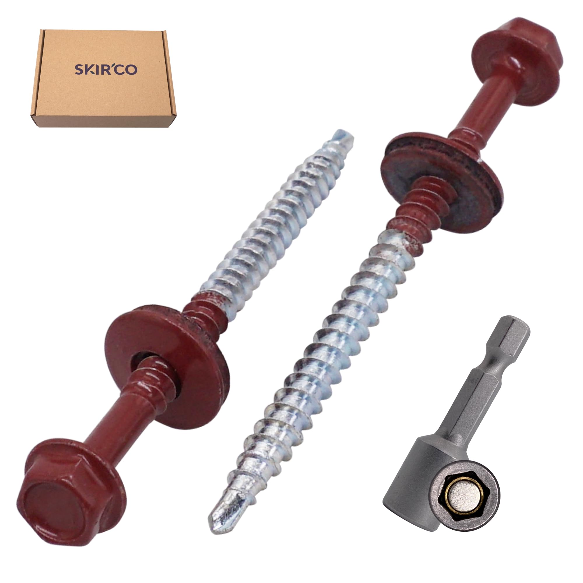 SKIR'CO (200 uds) Tornillos para techos pintados 4,8 x 70 mm, cabeza hexagonal tornillos autoperforantes con arandelas de EPDM (rojo óxido, RAL 3009)