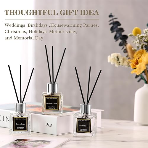 Miniatura 3 de NEVAEHEART Juego de 3 difusores de varillas de 1.7 onzas con varillas, aroma a manzana, canela, melocotón, cereza negra, 1.7 onzas, difusor de