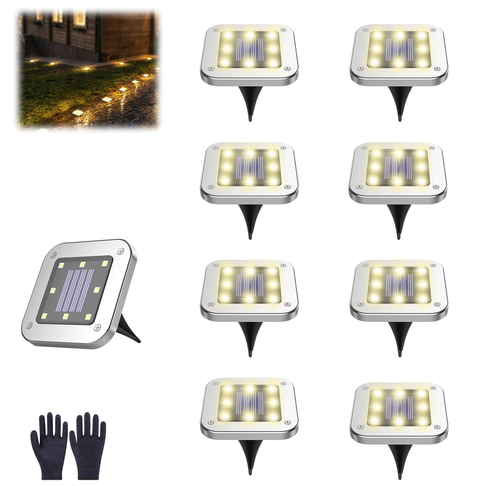 Super-Stylish Outdoor Solar-Powered Lights, Star Bright Swivel Light, 8 High-Brightness LEDs, Waterproof, Suitable for Outdoor Patios, Gardens, and Path Decoration (8PCS)