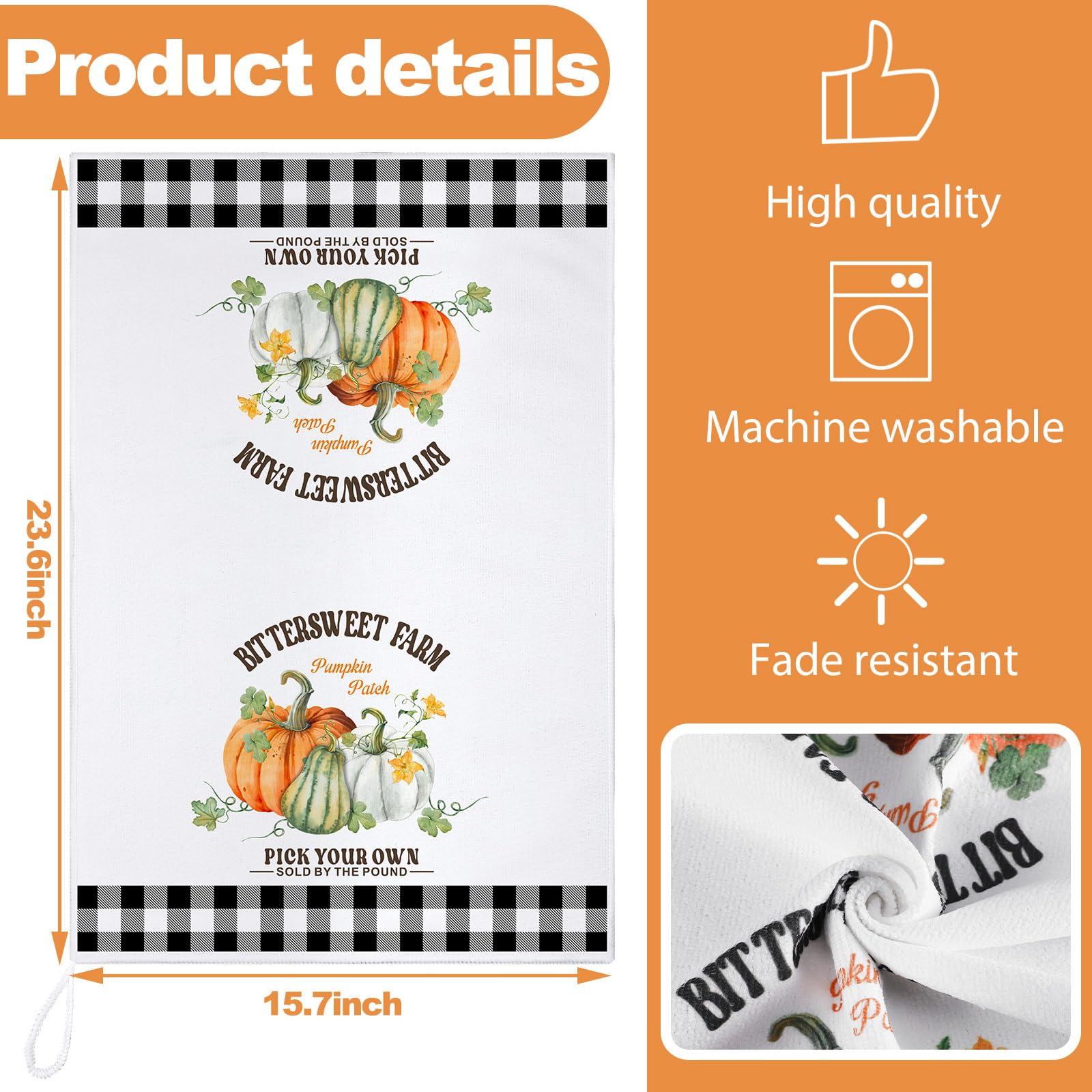 Hosuly 4-Pack Thanksgiving Plaid Kitchen Towels – Absorbent Fall Dish Towels With Pumpkin, Maple Leaf (16x24 In)