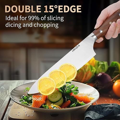Miniatura 5 de HANSHI Cuchillo de chef de 8 pulgadas con acero alemán DIN 1.4116 de alto carbono, cuchillo de cocina japonés profesional con mango ergonómico de