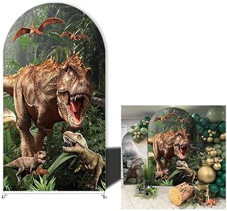 NIVIUS PHOTO Dinosaur Party Arch Backdrop Cover, Jungle Stretchable Arch Stand Cloth for Kids Birthday Party, T-rex Background Decor for Indoor Outdoor Events (6X2.6FT,ZUS-GX-256-Arch)