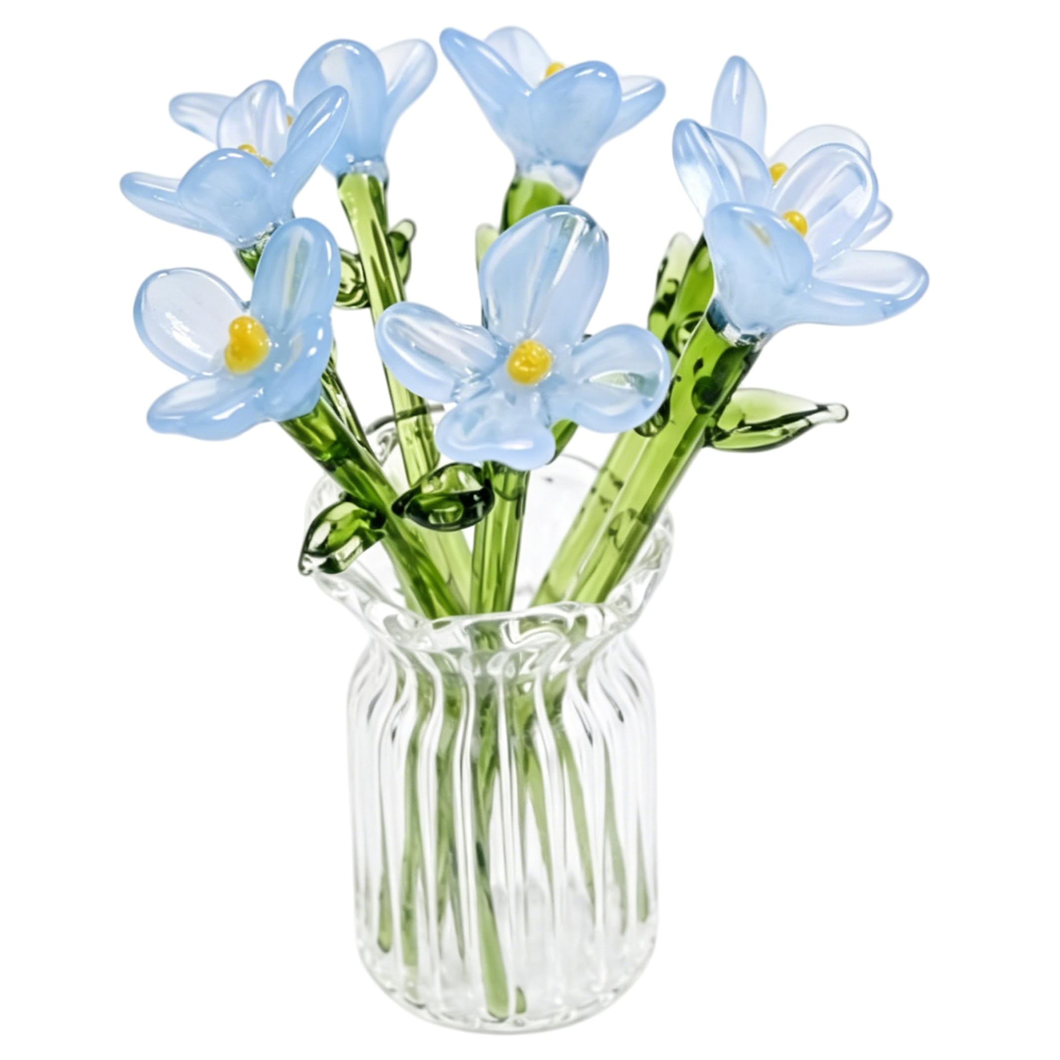 Tsawntd Mini Glass Flowers In Vase, Handmade Artisanal Floral Bouquet, Elegant Tabletop Decor, Blue mini glass flowers in vase flower tiny in tiny