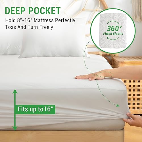 Miniatura 5 de Gogreen Protector de colchón impermeable de rayón de bambú, protector de colchón elástico Queen para hasta 16 pulgadas, funda de colchón súper