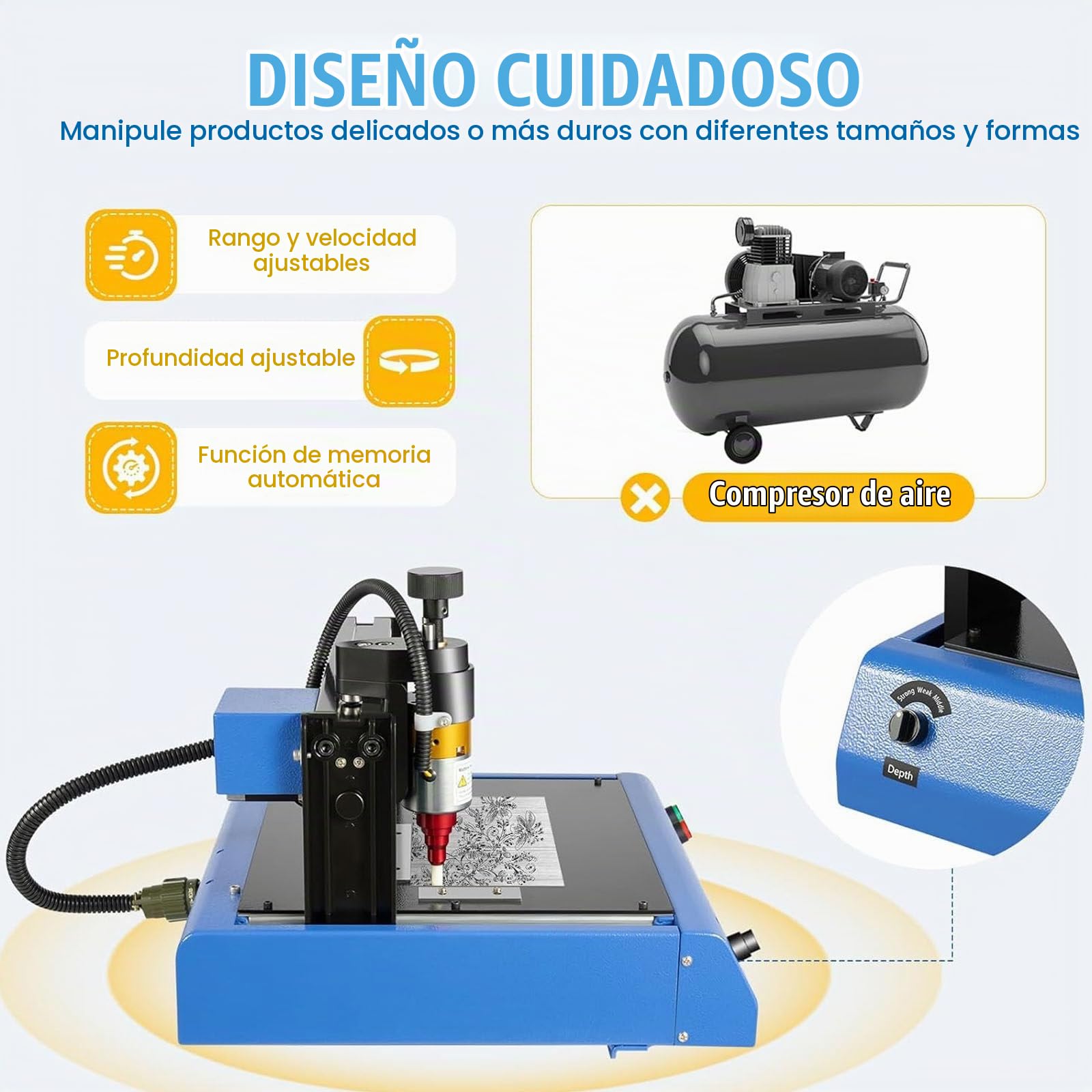 Máquina marcado metal eléctrica 400 W, máquina grabado joyería, dispositivo grabado por micropercusión plástico, para placas identificación acero, velocidad de 50 mm/s.,200 * 150mm
