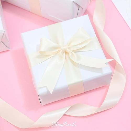 Miniatura 4 de MAYREEL Cinta de satén marfil de 78 pulgadas, color crema claro, doble cara para envolver regalos, manualidades, lazos para el cabello, ramos de