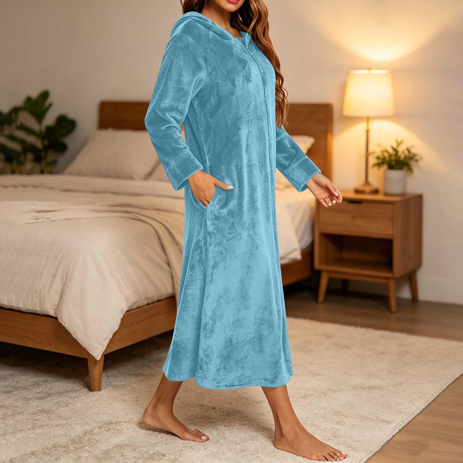 Damen Fleece Bademantel Morgenmantel Flauschig Badeponcho Frottee Hausanzug