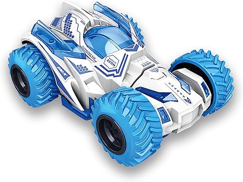 Miniatura 5 de Geospace Coche de acrobacias de fricción con ruedas delanteras giratorias 360  1 auto de acrobacias impulsado por empuje de mano (rojoazul)
