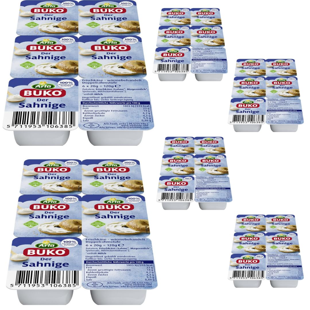Pufai Arla Buko Frischkäse Der Sahnige Singlepack Frischkäse käse 6 * 20 gramm x 6 STÜCK [Frischegarantie]