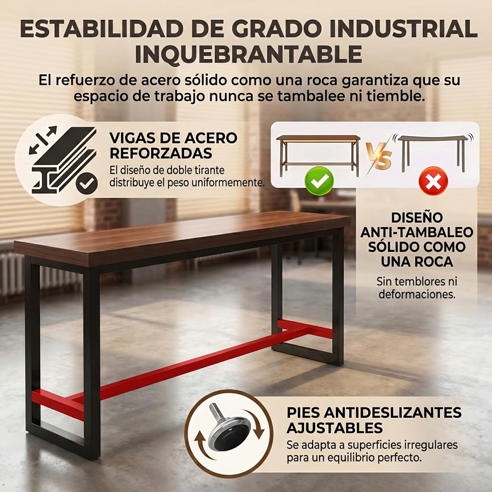 Barra Cocina Mesa Alta, Madera y Metal, para Hogar o Cafetería