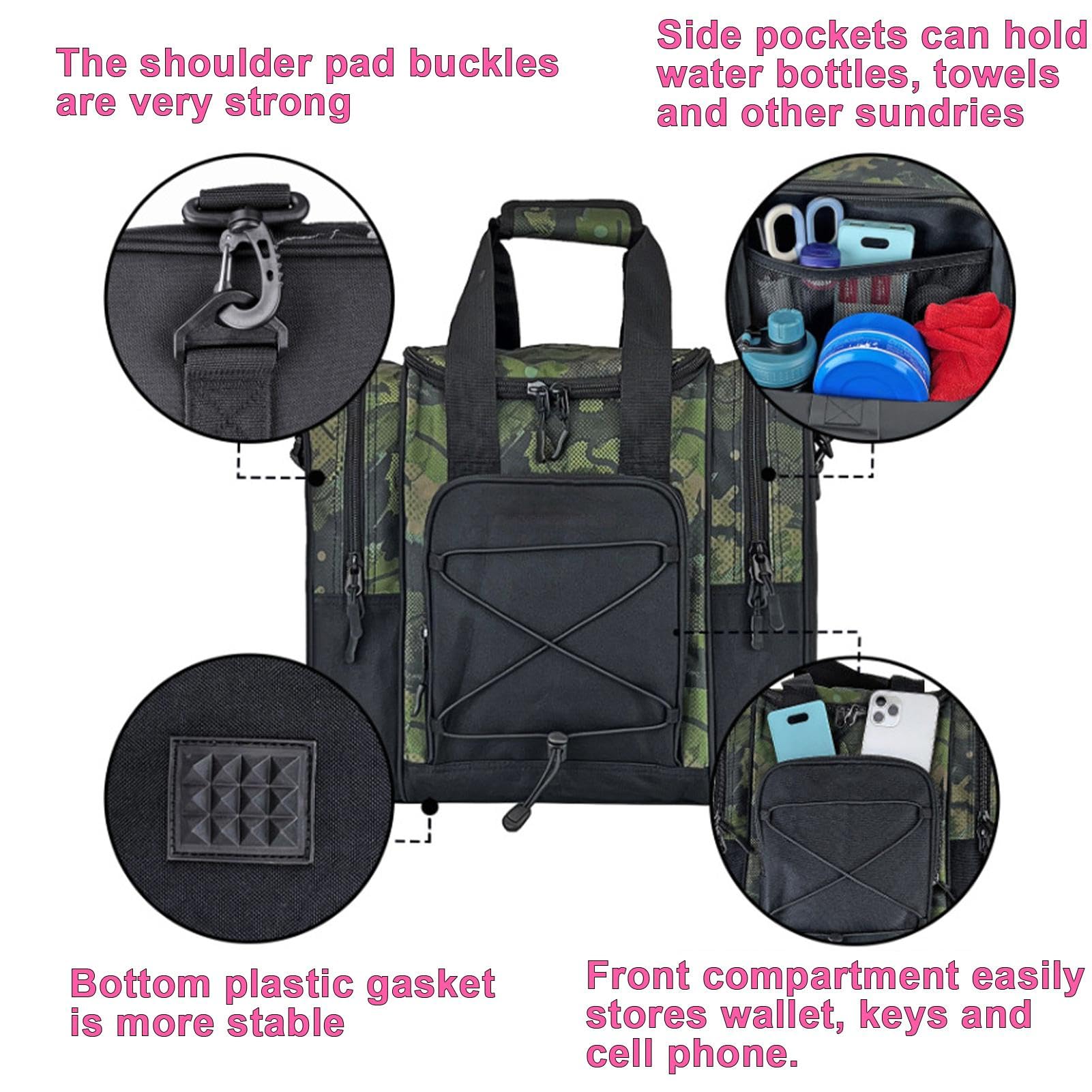 Sac de bowling à une seule boule, sac de bowling fourre-tout 1 sac de boule, sac de bowling design sac à main, sac de bowling ceinture réglable, poches multifonctionnelles, sac de bowling