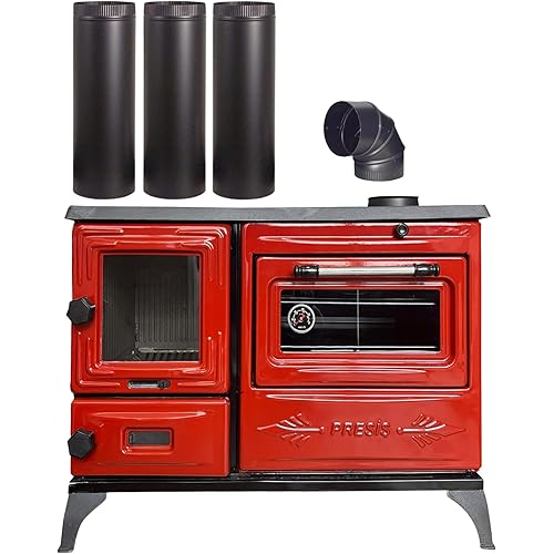 Colorful Cast Iron Wood Stove Pipe Set | 3 Straight Pipes + 1 Elbow Pipe | Durable Cast Iron Construction | Compatible with Wood Burning Stoves | Village House Cabin Stove Accessory