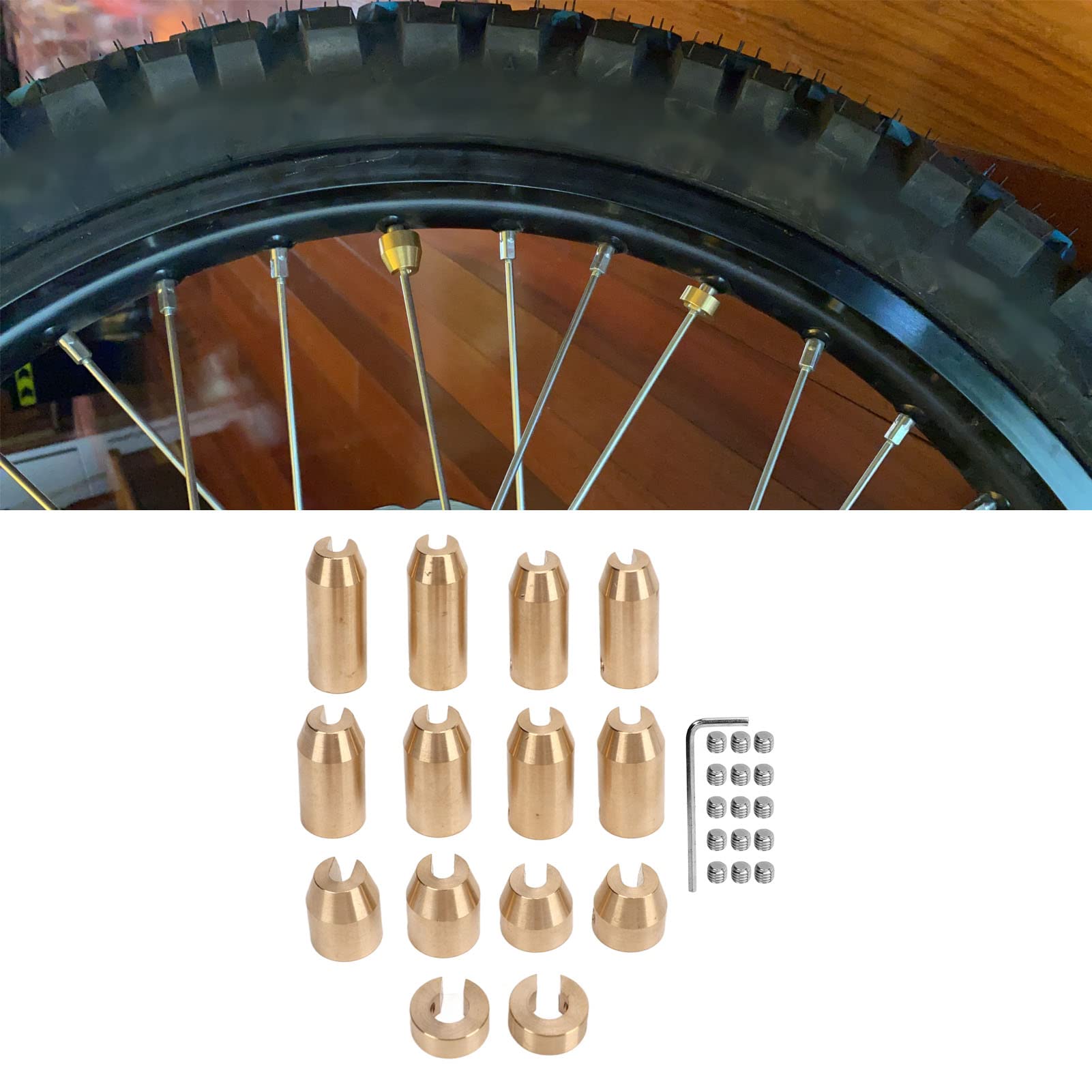 Pesos de Rueda de Radios de Motocicleta, KIMISS Kit de Recarga de Pesos de Equilibrio de Radios de Rueda de Latón Resistente Al Desgaste para Super Moto Dual Sport (14 piezas)