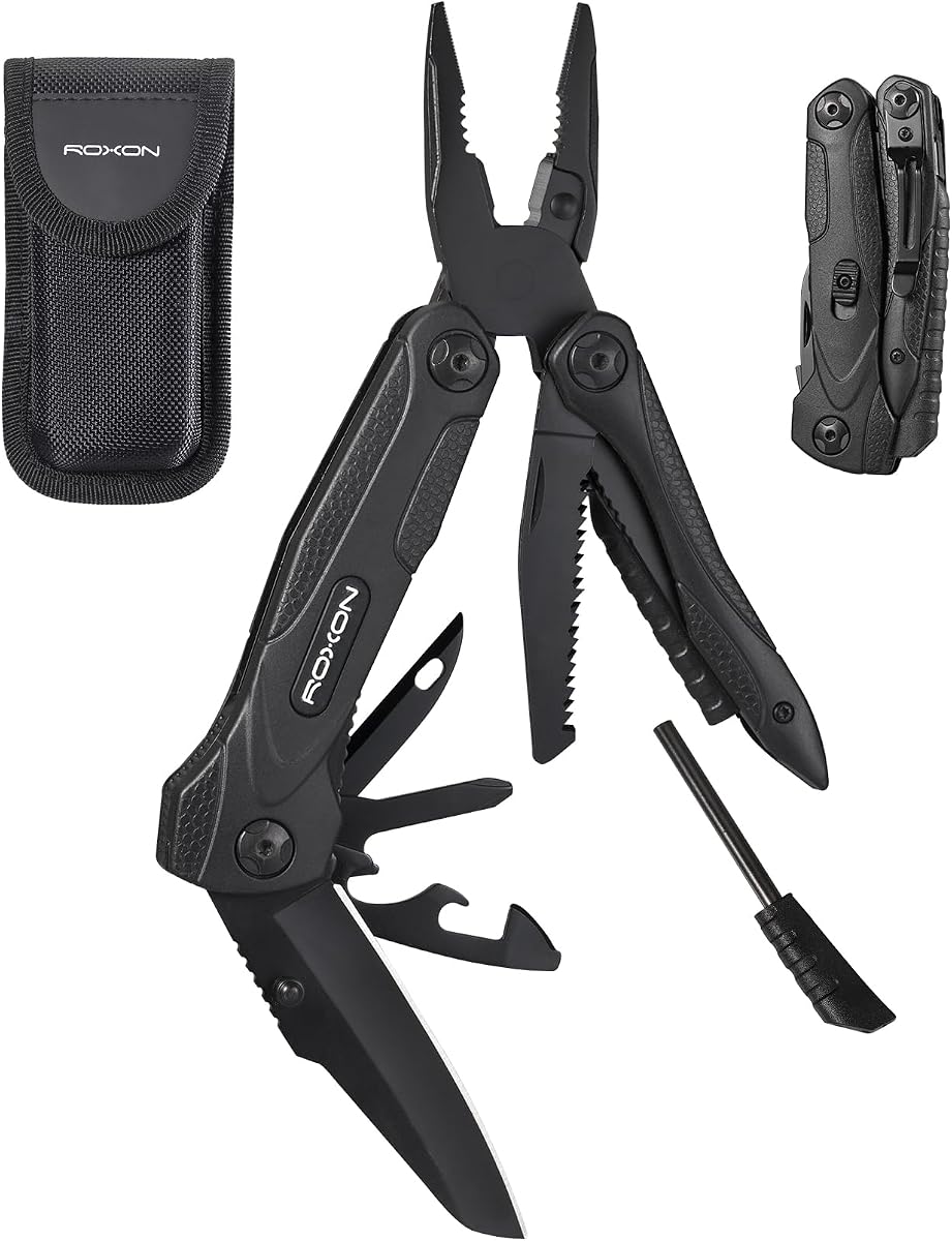 14-in-1 Multitool Pliers with Fire Starter,Lightweight Portable | Stainless Steel Folding Pocket Knife Multi Tool Set for Camping Hiking Survival EDC, Outdoor Gear with 25-Year warranty