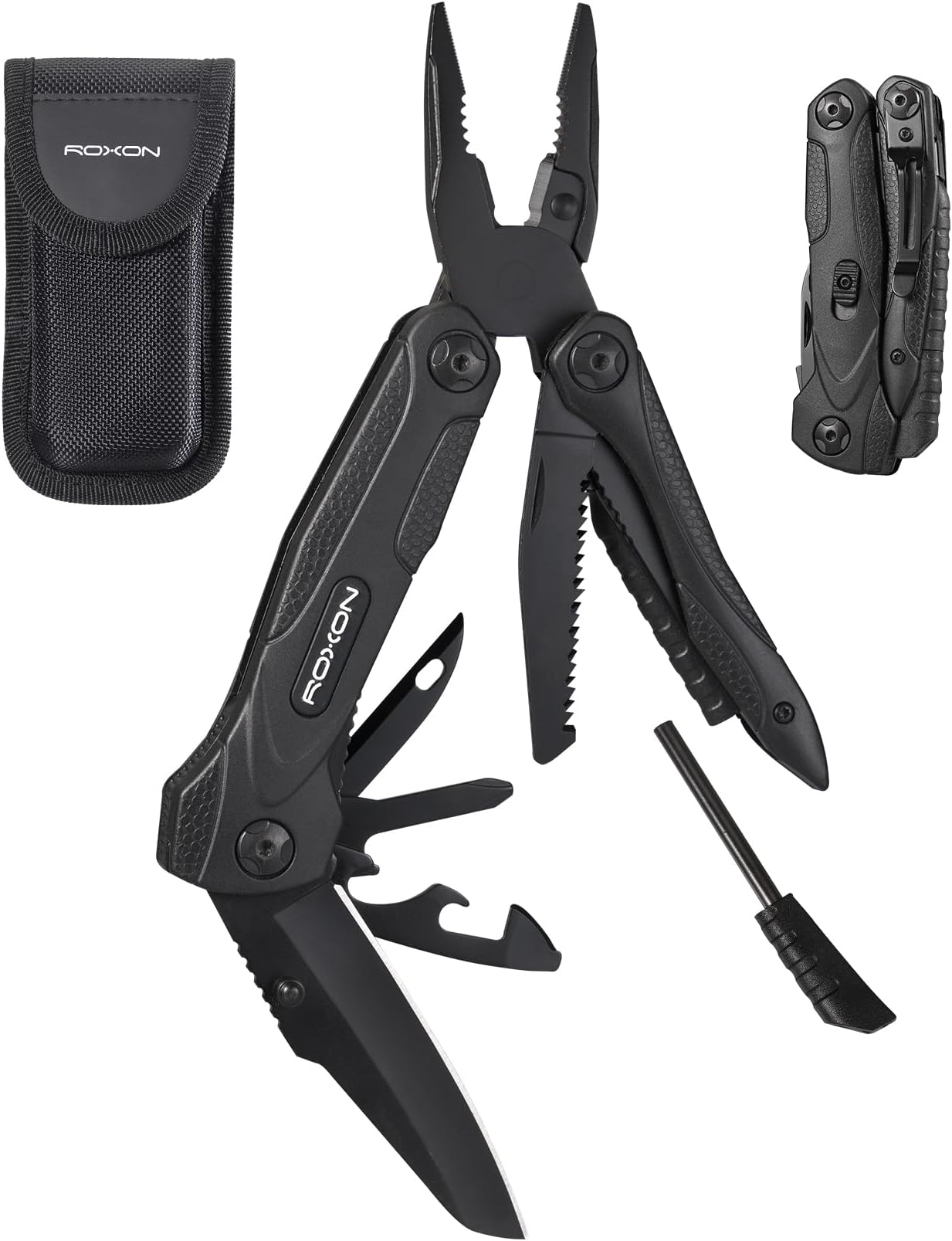ROXON CM1349 Spark Multitool Plier, 14-in-1 Multitools Folding Plier, Multipurpose Outdoor Survival Portable Multi Tool Set