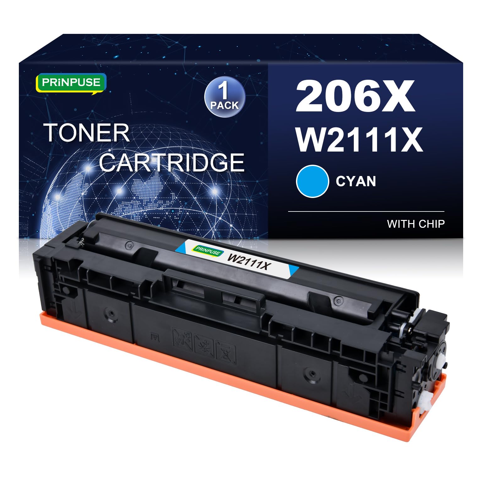 PRINPUSE 206X 206A Cyan Toner Cartridge High Yiled, W2111X W2111A Compatible for HP 206A 206X, for HP Color LaserJet Pro M255dw MFP M282nw M283cdw