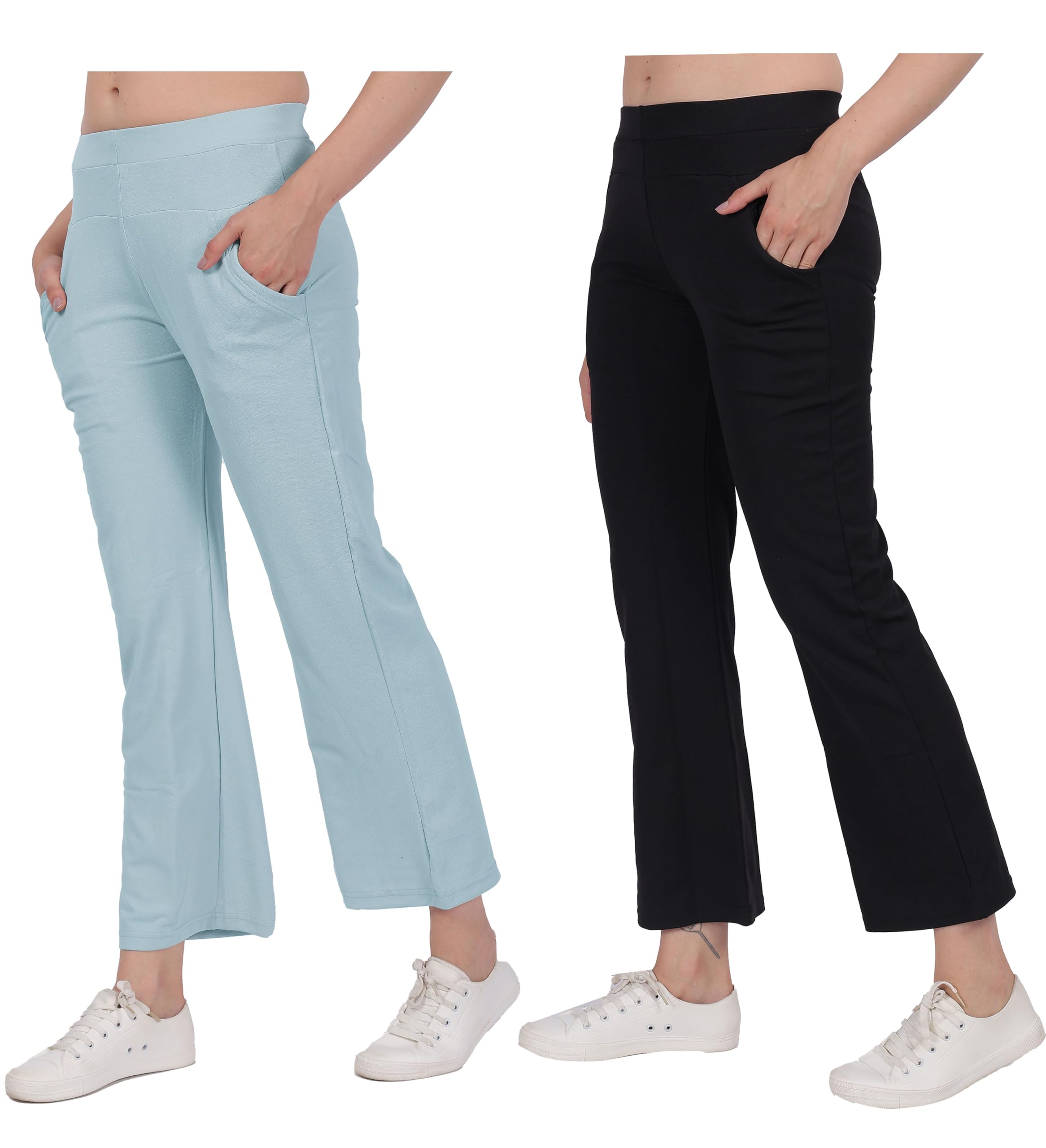 STARLATH Girls Pants and Trousers for Kids Girls, Multicolor Soft Lycra Stretchable Trackpants for Sports Activity Combo (Pack of 2)-image-3