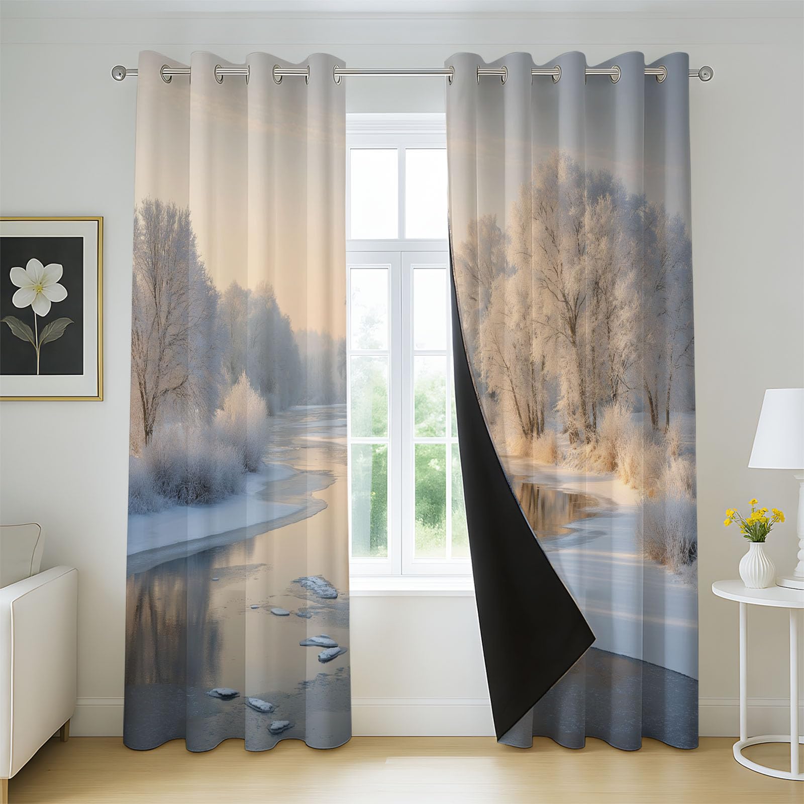 Générique Fajne zasłony z naturalnym wzorem, 140 x 260 cm Zestaw 2 zasłon zaciemniających na plażę z krajobrazem, termiczne, z oczkami, nieprzezroczyste, dekoracja sypialni, salonu, draperii okiennych