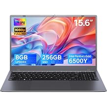 15.6 inch Laptop with Pentium Gold 6500YUp to 3.4GHz, 8GB RAM 256GB SSD,1080P Full HD, USB-C,WiFi 5,BT5.0,Gray Computer Laptops for School, Business