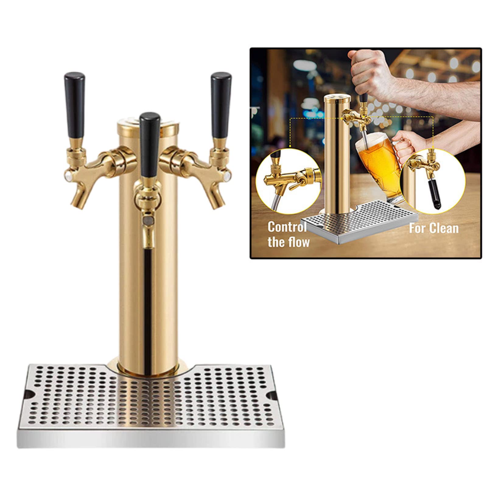 Torre Kegerator per birra, in acciaio inossidabile, design resistente a tre rubinetti, per gli appassionati di birra casalinga