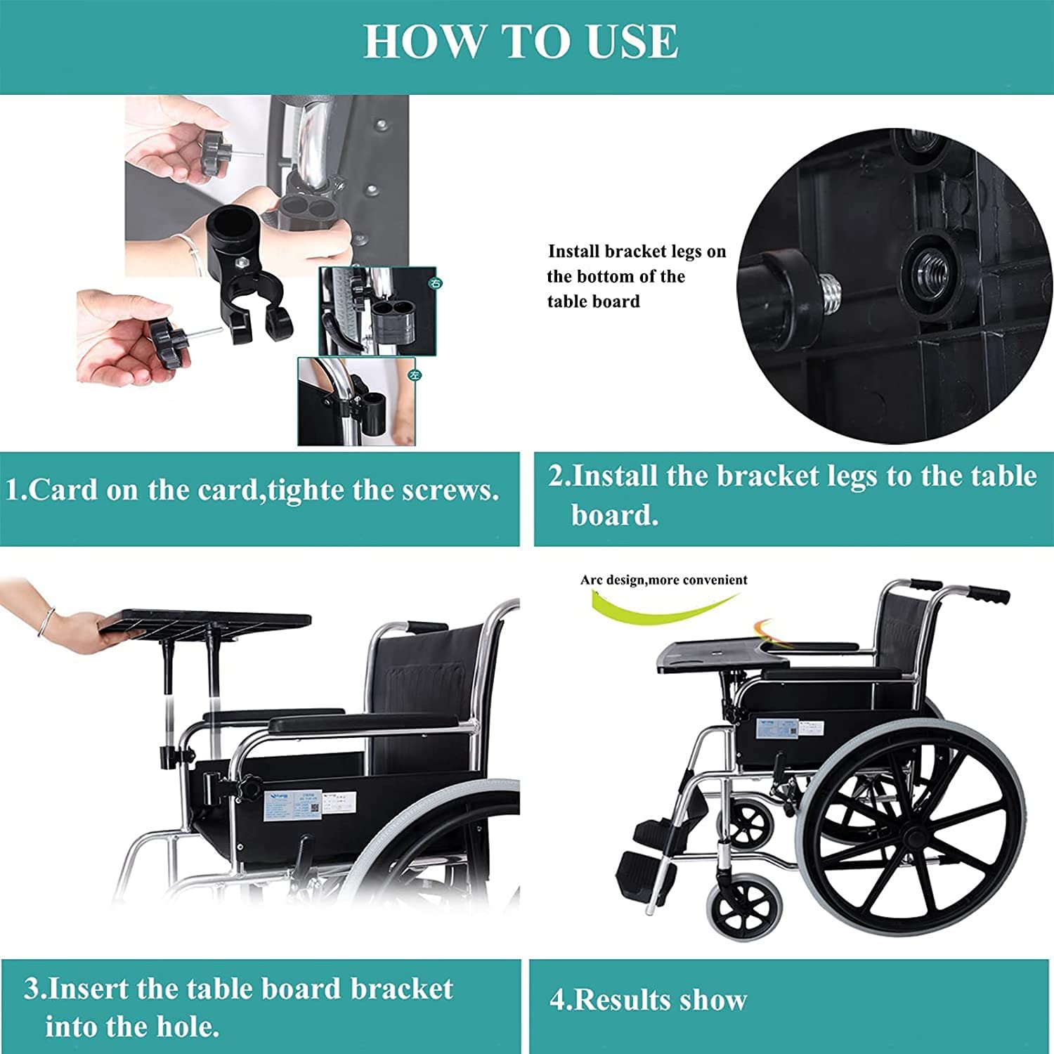 TrUkd Bandeja portátil para Silla de Ruedas, Bandeja para Silla de Ruedas, Accesorio de Movilidad extraíble para Adultos, se Adapta a Anchos de Asiento de Silla de Ruedas de 42 a 52 cm